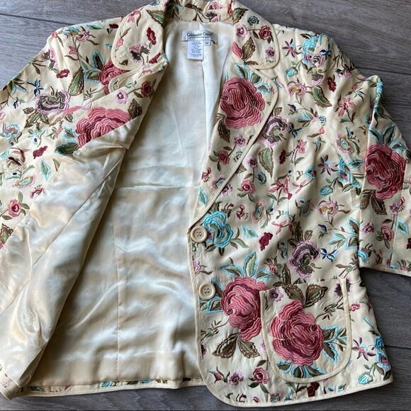 Vintage Coldwater  Creek Silk Floral Embroidery Blazer - Picture 11 of 16